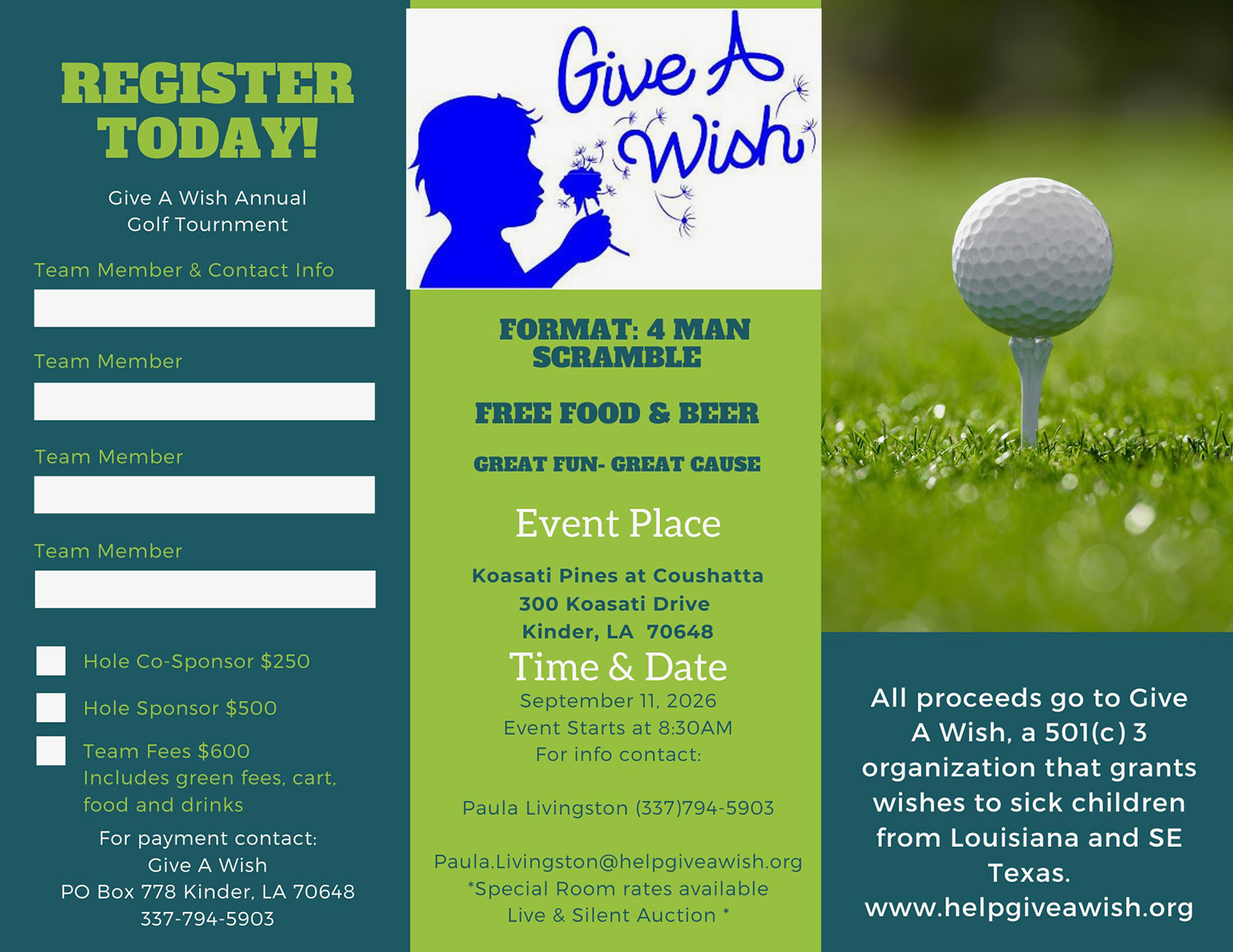 2026 Fundraiser Golf Tournament brochure - click to download